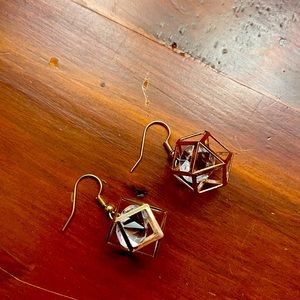 Gold Geometric Cage Earrings with Jewels